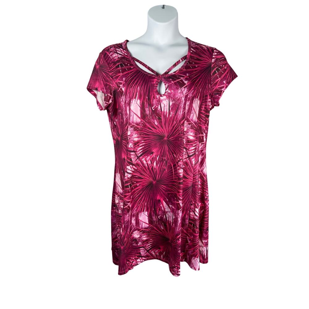 Reel Legends Dress XL Pink Tropical Keyhole Neckline Casual Cruise Vacation